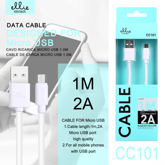 Câble de recharge et de transfert de données, micro USB, 2A. 1M.