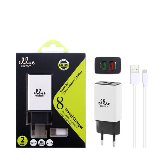 Chargeur pour Type-C, 2,1A 2USB Ellietech TOP