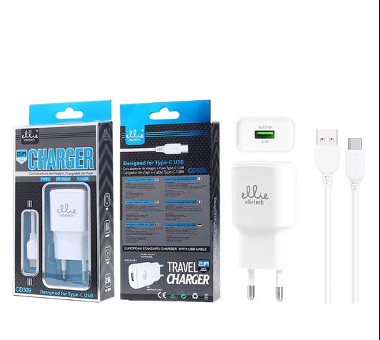 Ellietech CD309 Chargeur maison avec câble de type C 1USB 1M